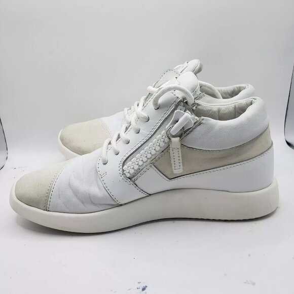 Giuseppe Zanotti Runner Sneakers womens 5.5 White Leather Shoes Made in Italy - Picture 3 of 6